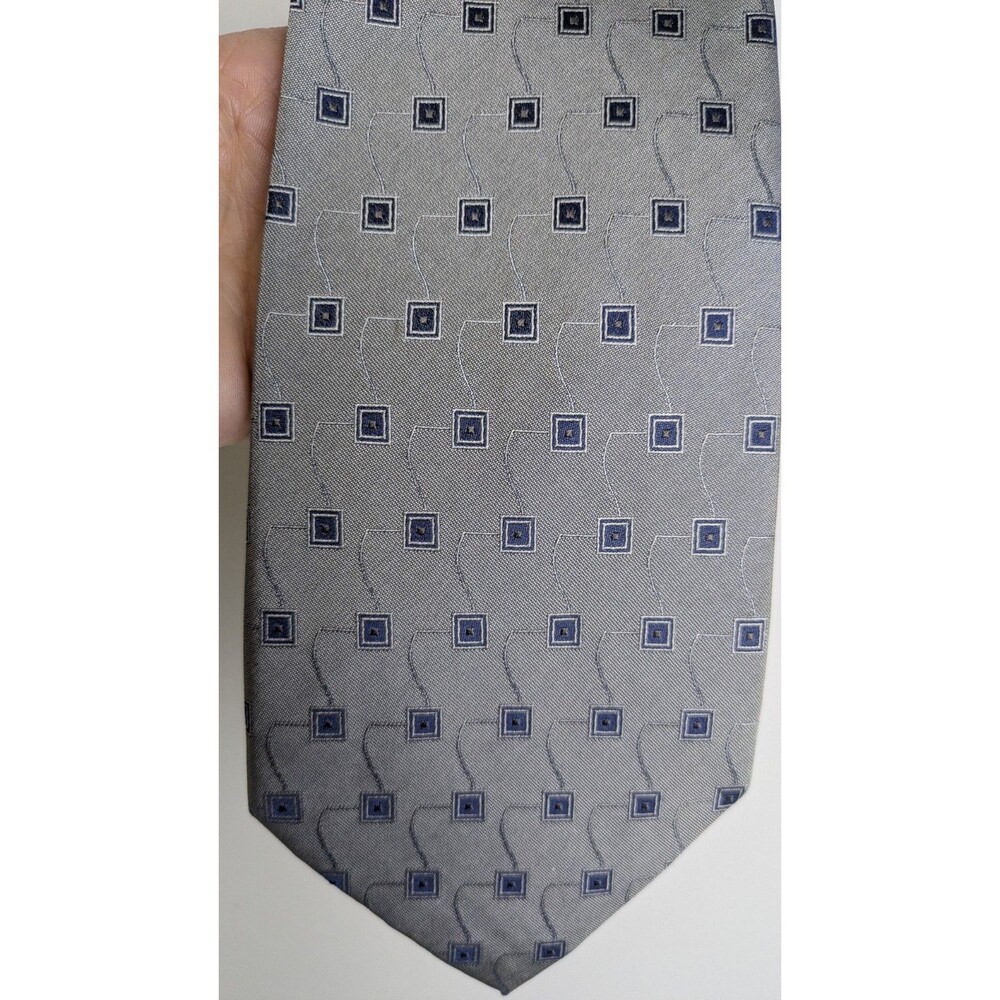 Jon Paul Luke 100% Silk Handmade Silver & Blue Geometric Old Money Classic Tie